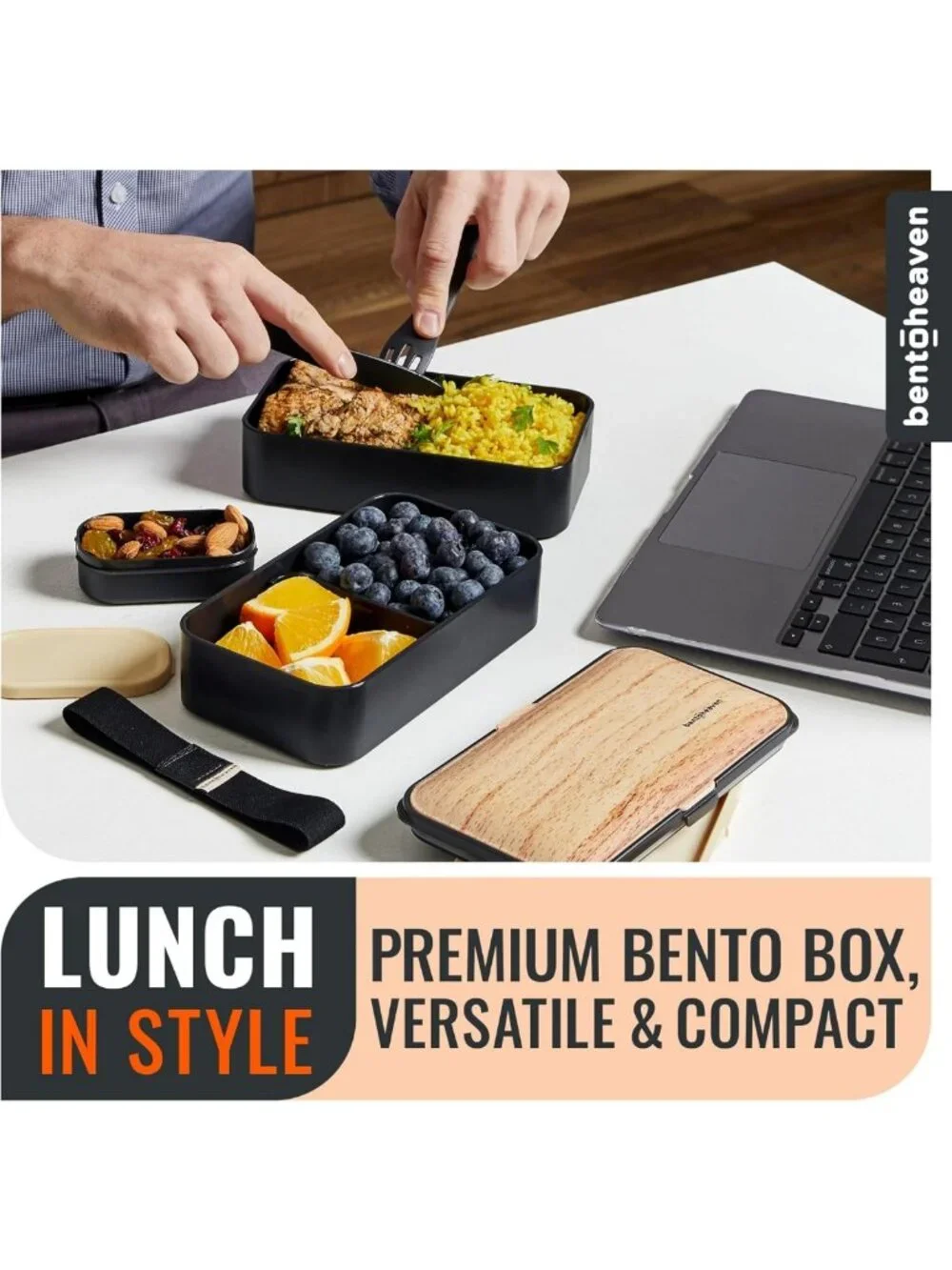 Stylish Bento Box for Adults & Kids - Compartment Lunch Container with Utensils